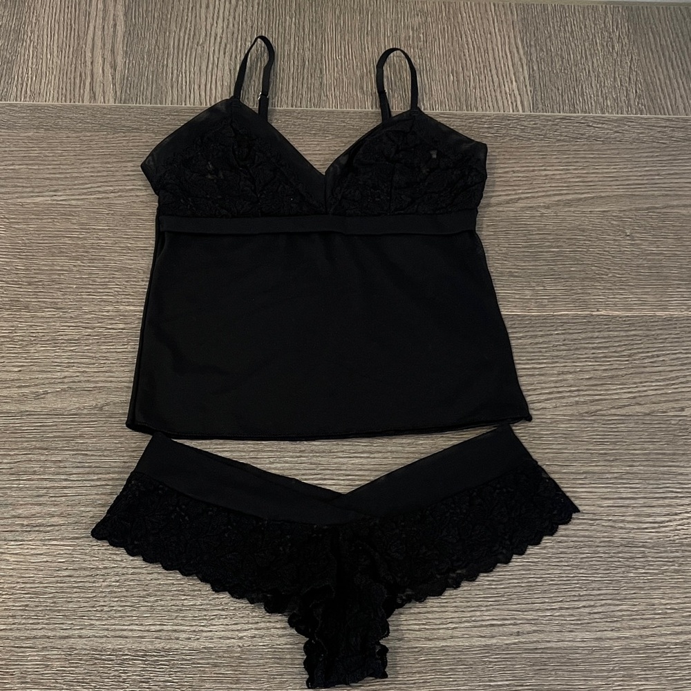 VINTAGE Elegant Black Lace Camisole and Panty Set
